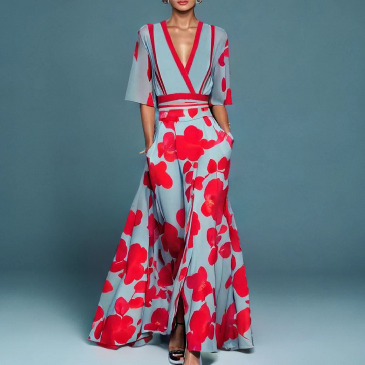 Sophisticated Amara Luxe long maxi dress for women, with a flowing design. Ideal for evening wear & elegant style.