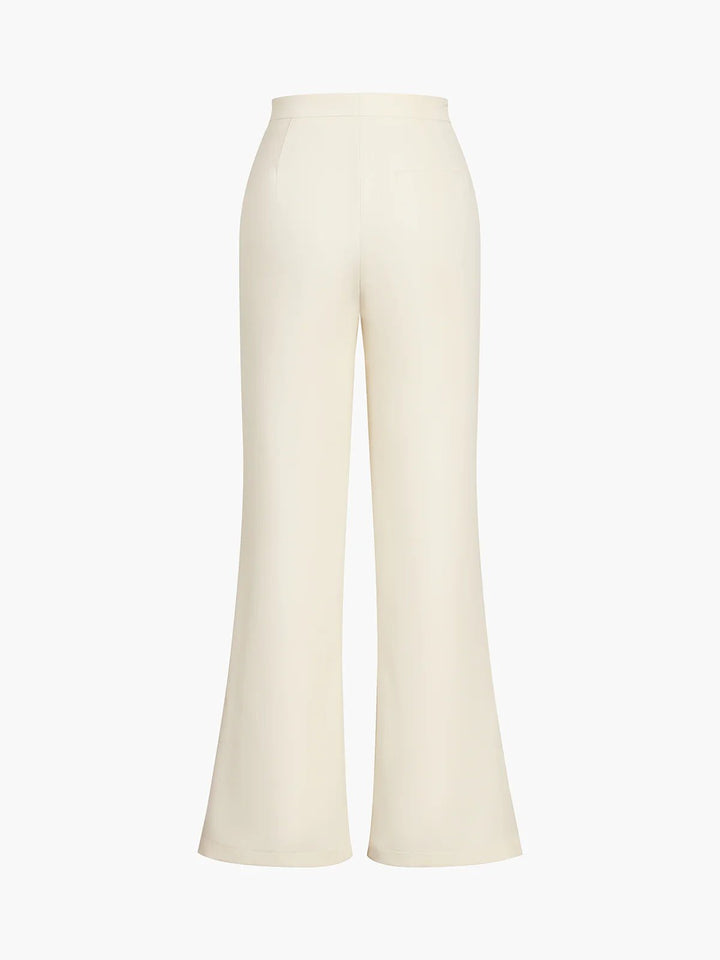 Sophisticated women's complete outfit: strapless top and wide leg pants set, perfect for elegant occasions.