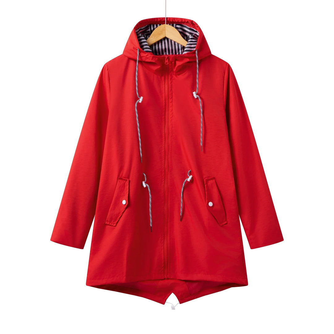 Elegant women's hooded waterproof trench coat, perfect for daily wear & active outdoor adventures.
