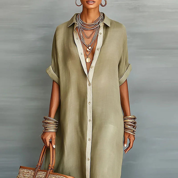 Comfortable full-length women's maxi shirt dress with button-down front, great for summer fashion.