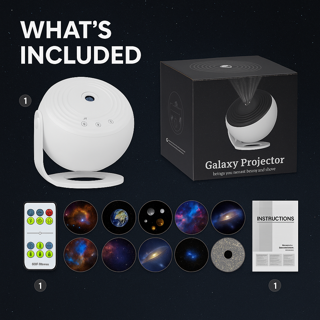 Relaxing galaxy light projector, creating a serene space atmosphere with moon & stars.