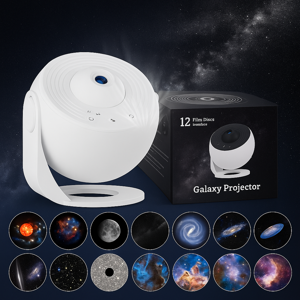 Moon and galaxy light projector, perfect night light for kids & adults, enhancing room decor.