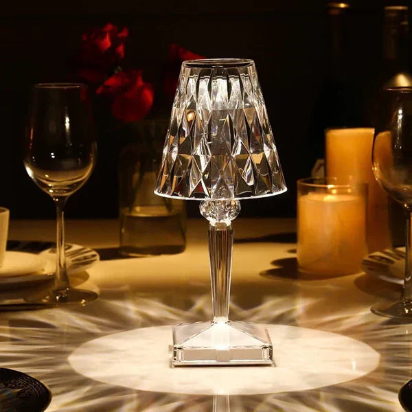 Decorative sparkling crystal lamp, USB rechargeable, dimmable for ambient home lighting.