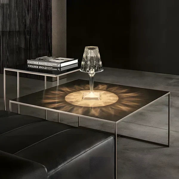 Beautiful crystal table lamp, rechargeable, touch dimming for stylish accent lighting.