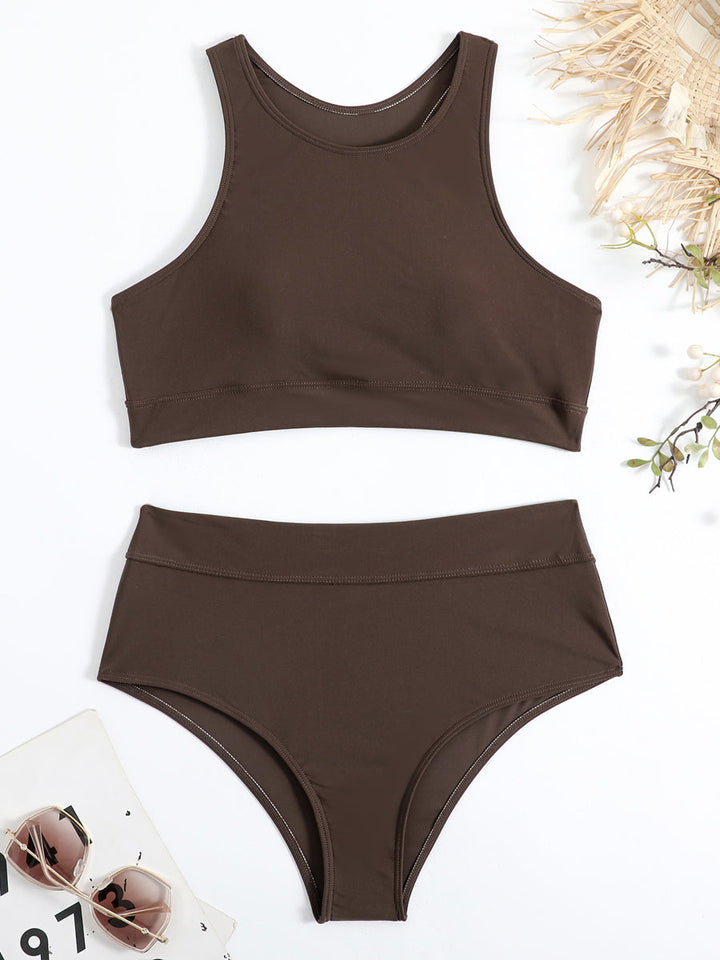 Comfortable & active women's high-waist bikini with a supportive racerback top.