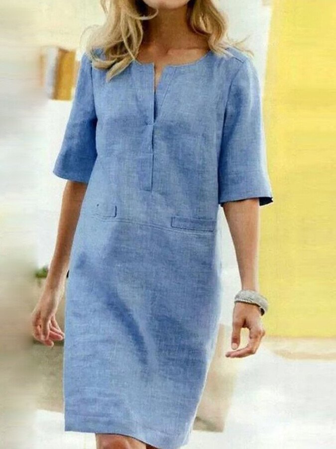 Women's Linen Blend Midi Dress