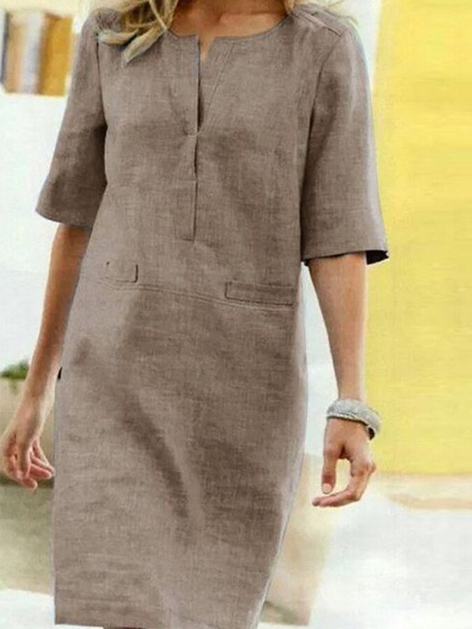 Women's Linen Blend Midi Dress