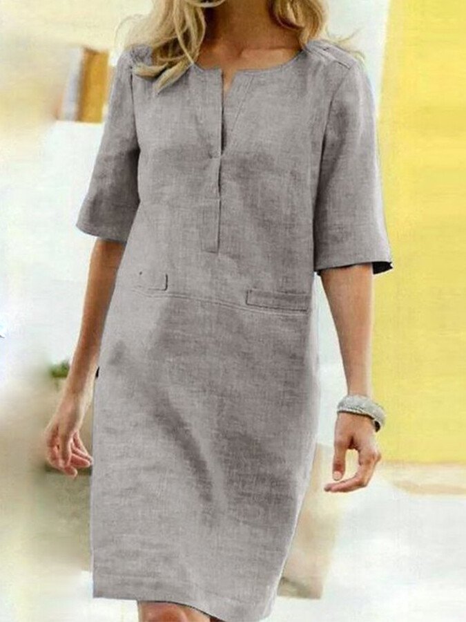 Women's Linen Blend Midi Dress