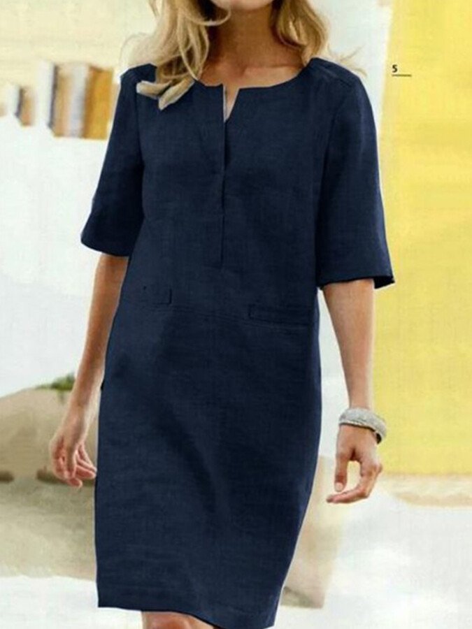 Women's Linen Blend Midi Dress