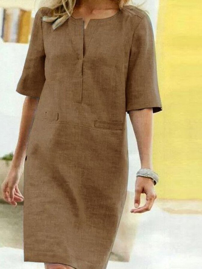 Women's Linen Blend Midi Dress
