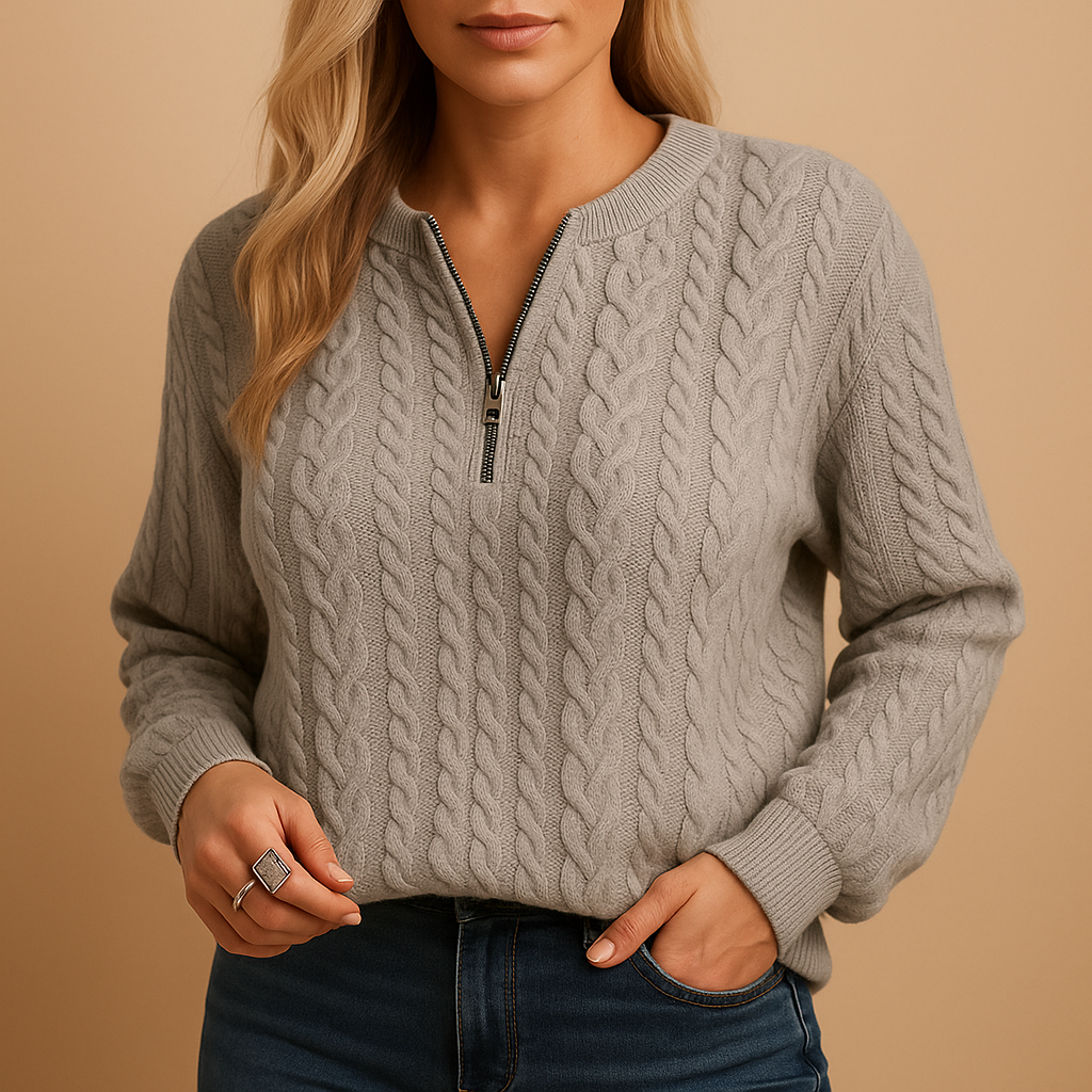 Chic women's casual knit sweater with crew neck. Comfortable everyday top for versatile layering & stylish outfits.
