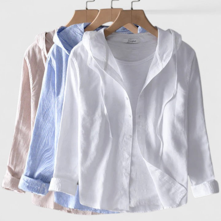 Versatile women's long-sleeve hooded blouse, a comfortable top for easy layering & everyday fashion.