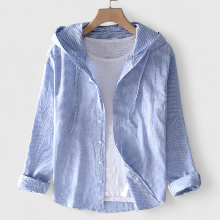 Chic women's hooded long-sleeve blouse, ideal for versatile layering and autumn/spring outfits.
