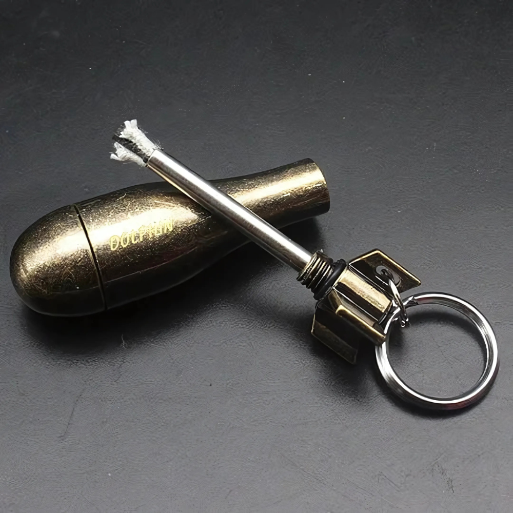 Unisex waterproof flint survival keychain lighter. Essential fire starter for camping & hiking emergencies.