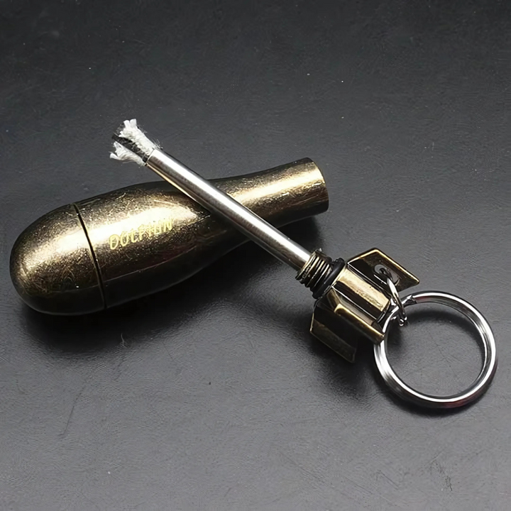 Unisex waterproof flint survival keychain lighter. Essential fire starter for camping & hiking emergencies.
