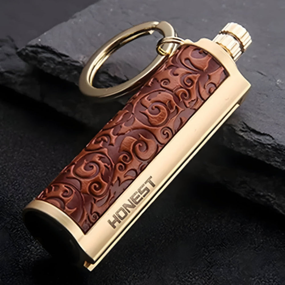 Unisex survival keychain lighter. Dependable waterproof flint fire starter for camping, hiking, & outdoor use.
