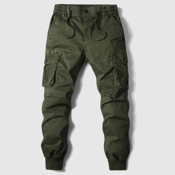 Stylish men's gray relaxed fit cargo joggers, perfect for comfortable spring/summer casual pants & men's fashion.