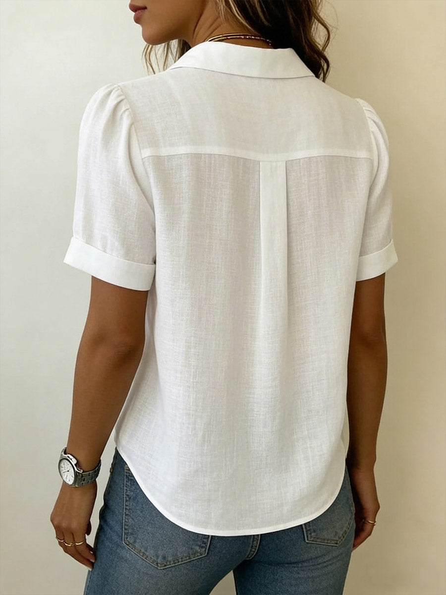 Stylish men's textured short sleeve button-up shirt, ideal for a modern casual look or elevated summer outfit.