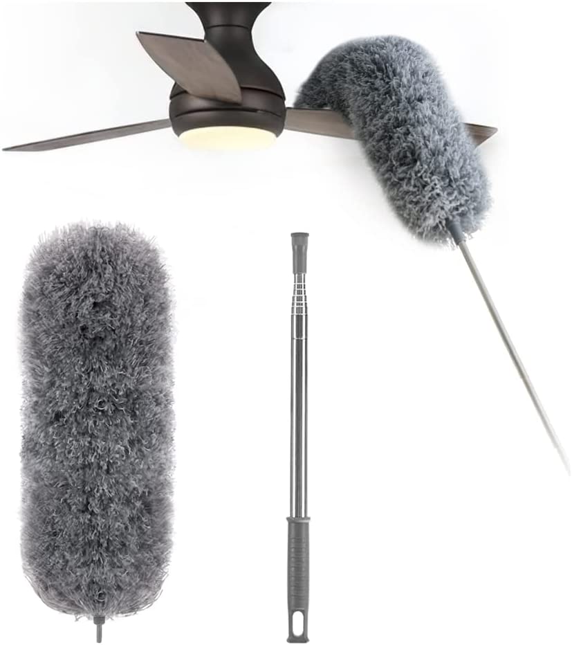 Full view of a flexible telescopic microfiber mop, perfect for versatile dust removal and household cleaning.