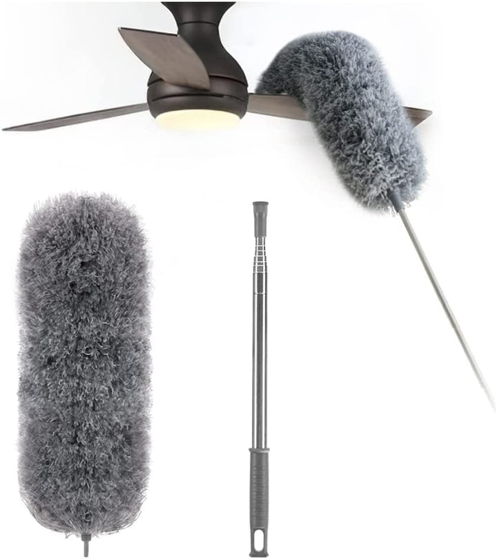 Full view of a flexible telescopic microfiber mop, perfect for versatile dust removal and household cleaning.