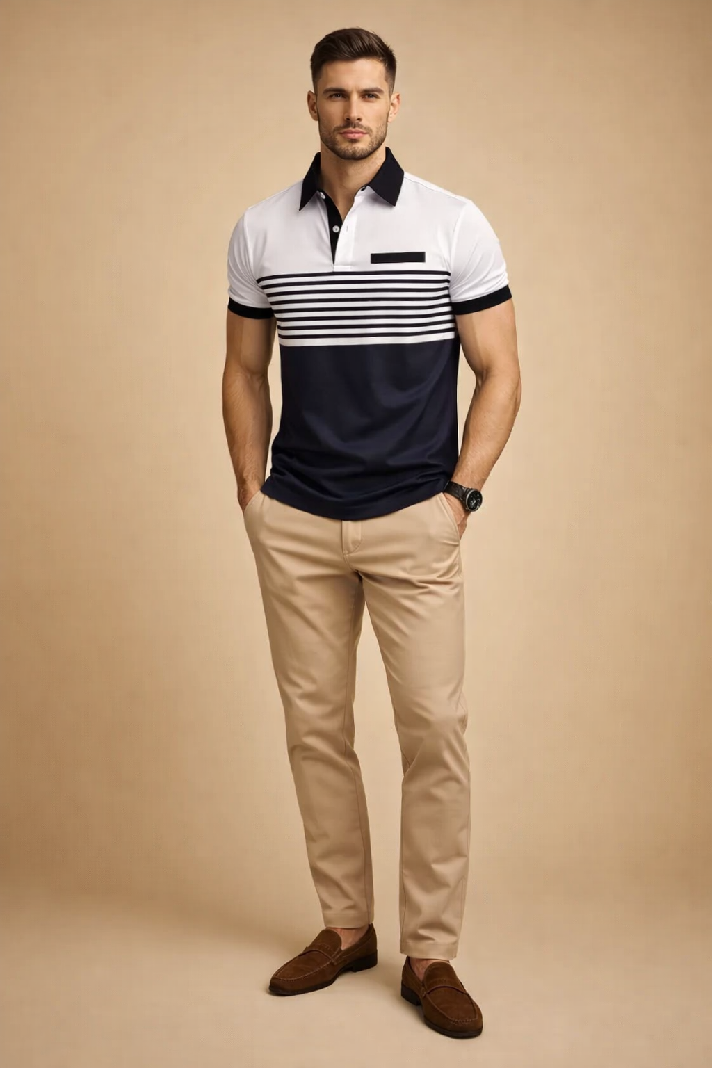 Stylish pink men's polo shirt, a versatile short sleeve top for everyday fashion and comfort.