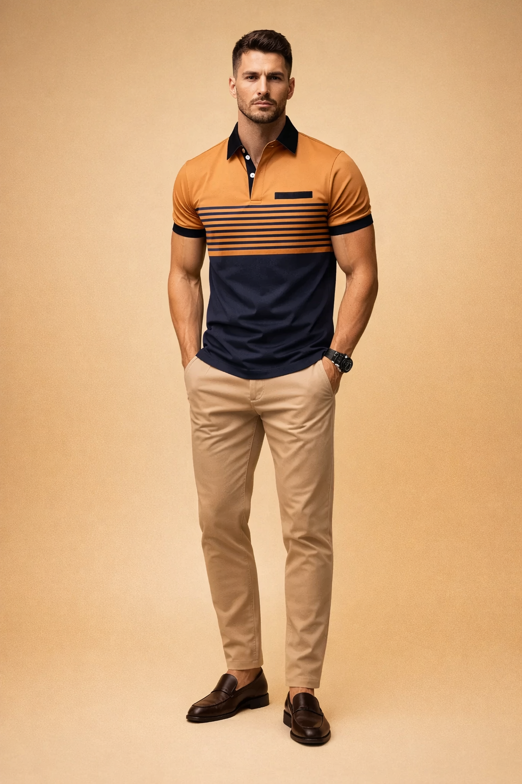Comfortable men's casual polo shirt, ideal for everyday wear. Versatile short sleeve men's fashion.