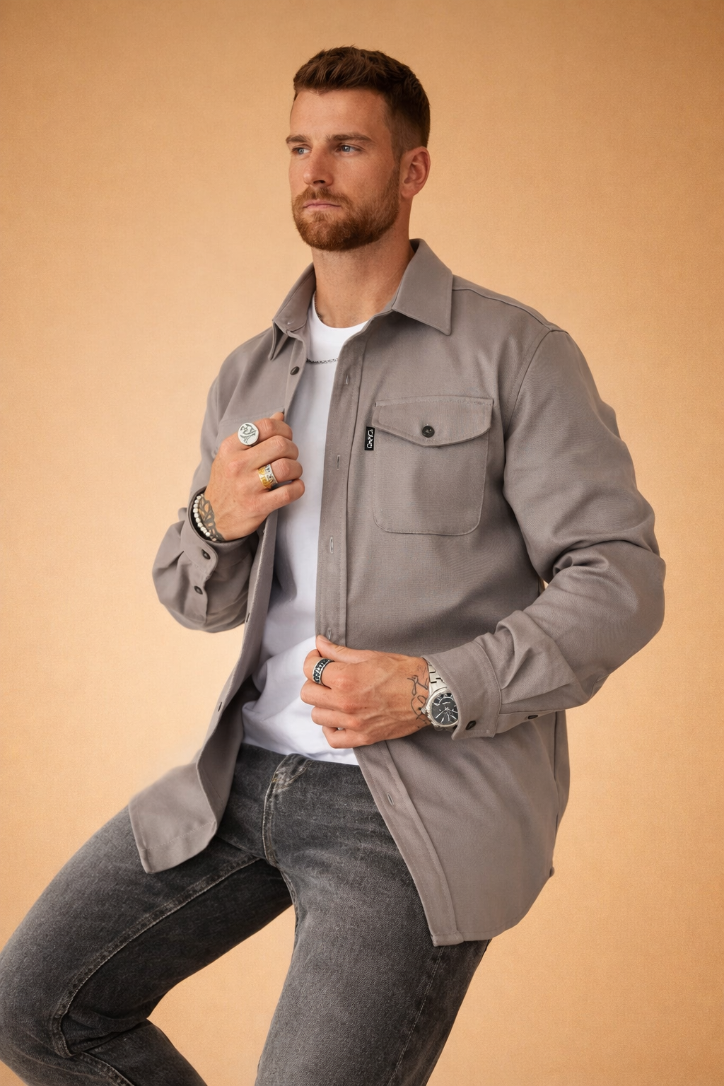 Utilitarian men's long-sleeve polo shirt, blending modern style with everyday comfort and versatility.