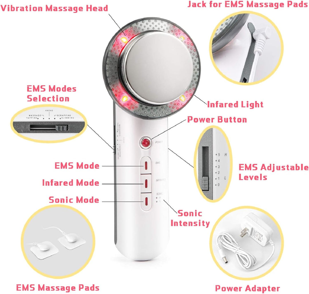 Professional-grade 3-in-1 home spa massager: Ultrasonic EMS for body sculpting & muscle toning.