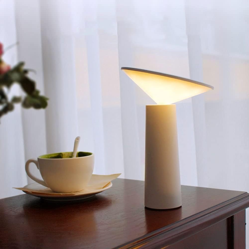 Rechargeable LED desk lamp, portable, wireless, with flexible dimmable light.