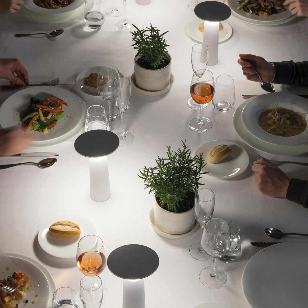 Rechargeable flexible LED table lamp, dimmable, portable, for modern interiors.