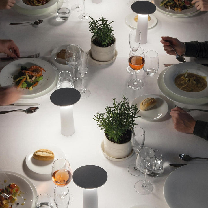 Rechargeable flexible LED table lamp, dimmable, portable, for modern interiors.