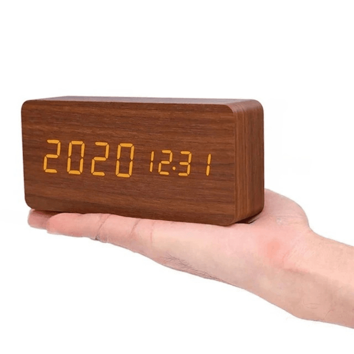 Voice control LED digital clock, modern decor for smart homes.