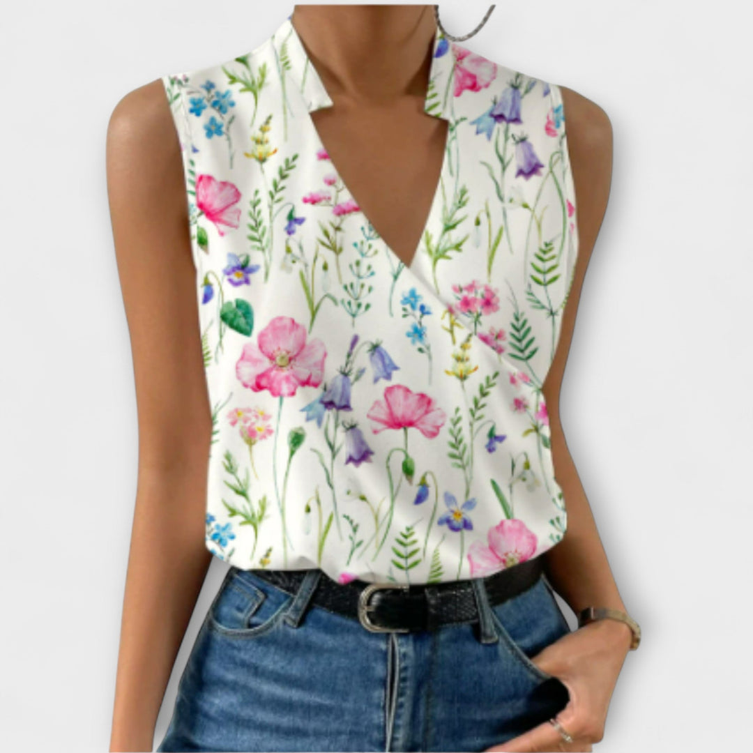 Women's Sleeveless V-Neck Wrap Top Surplice Blouse