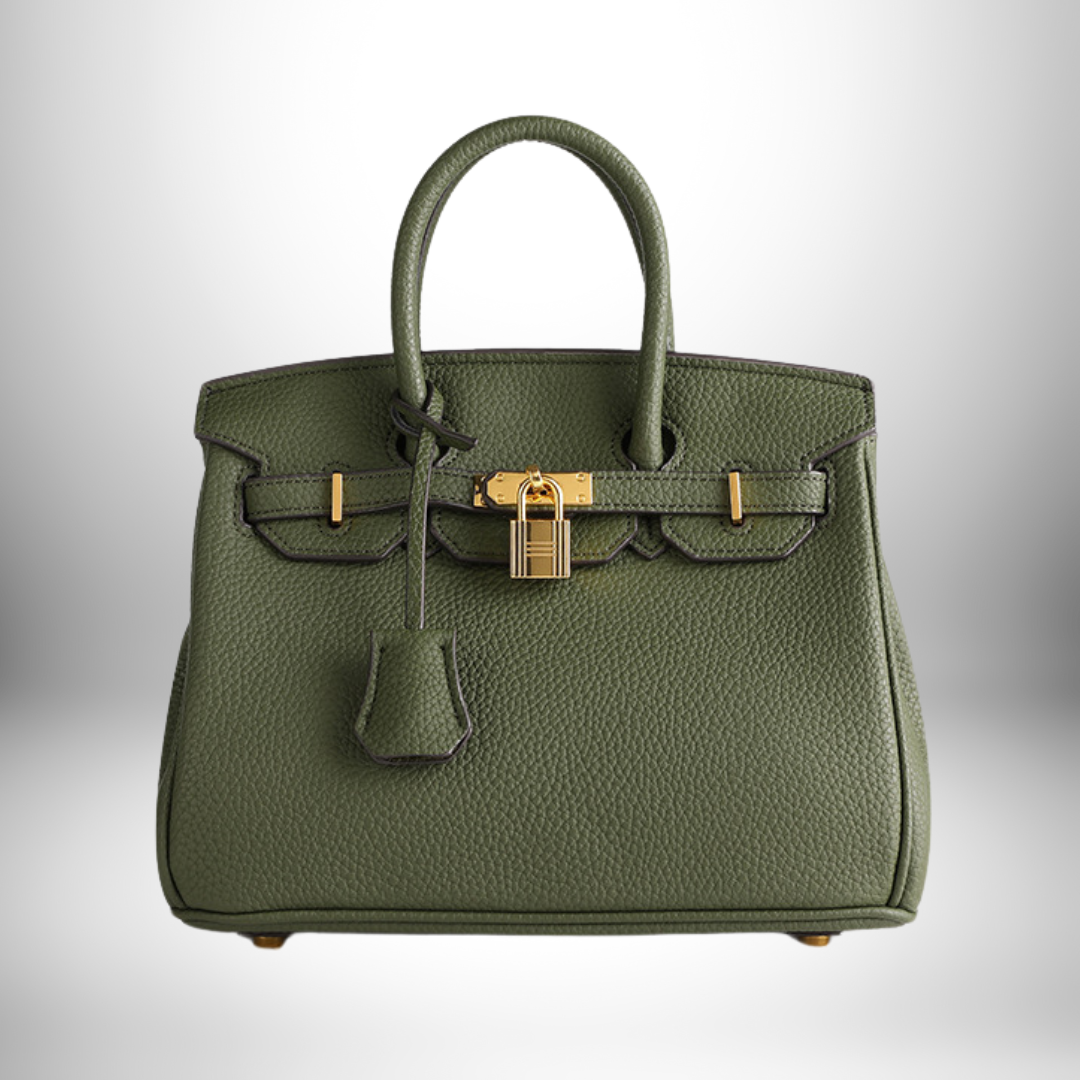 Exquisite women's embossed leather handbag, ideal for a refined look, with gold accents.