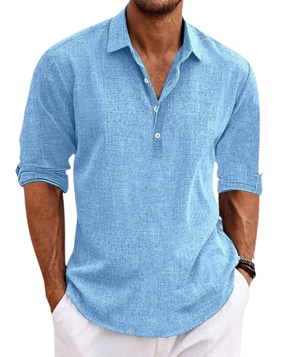 Men's classic button-front shirt, long sleeve, for versatile business casual or formal wear.
