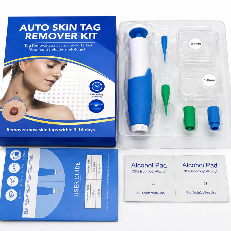 Close-up of the cryotherapy applicator for precise and pain-free at-home skin tag removal, promoting clear skin.