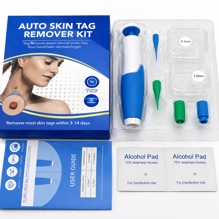 Close-up of the cryotherapy applicator for precise and pain-free at-home skin tag removal, promoting clear skin.