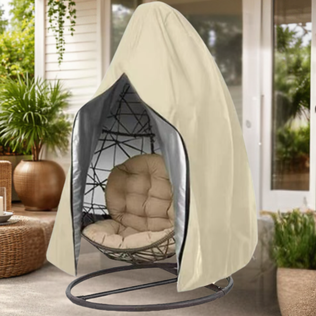 Durable outdoor double egg chair cover. Waterproof, UV protective patio furniture cover for all-weather protection.