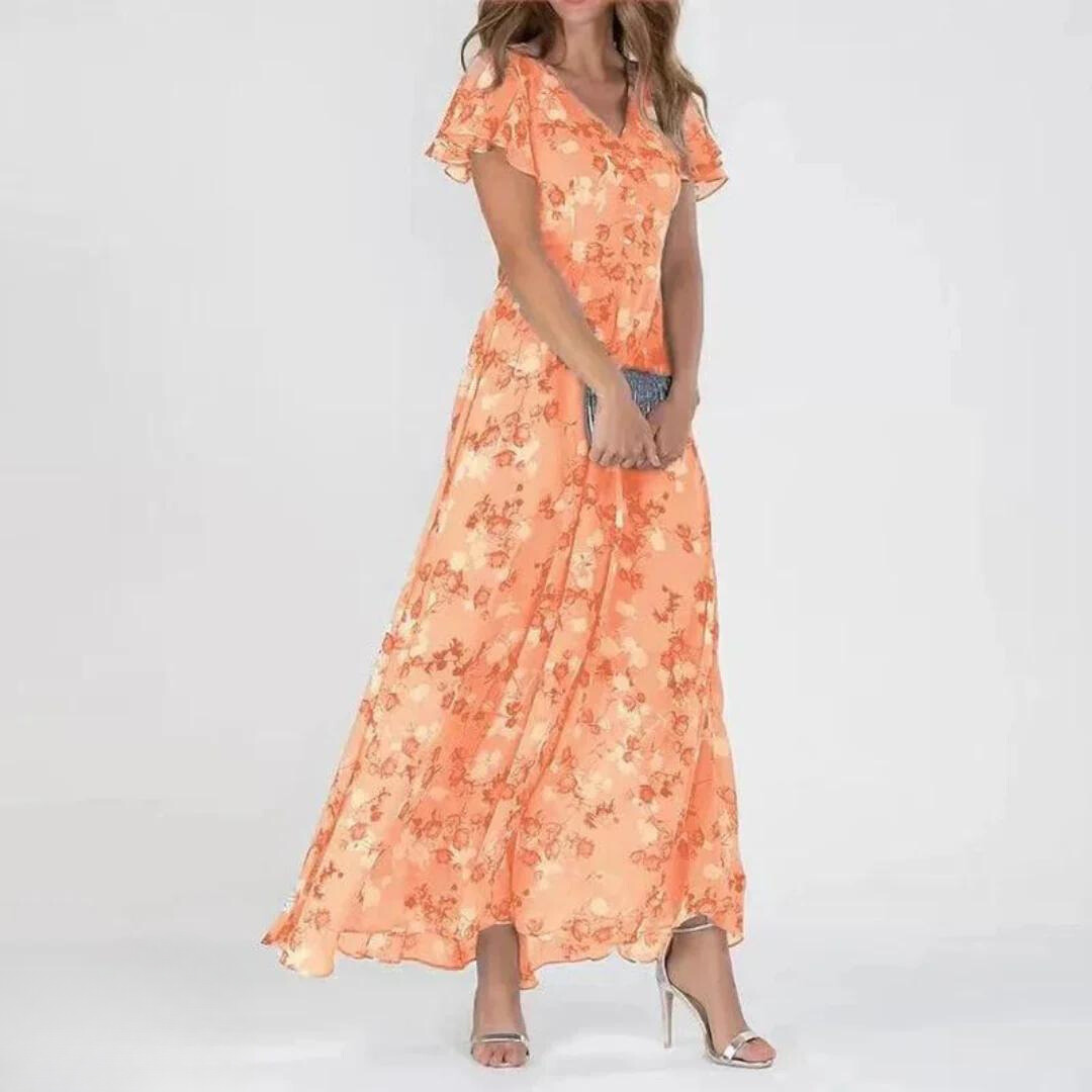Stylish women's V-neck sleeveless maxi dress. Elegant party wear, boho, and vacation dress for summer fashion.