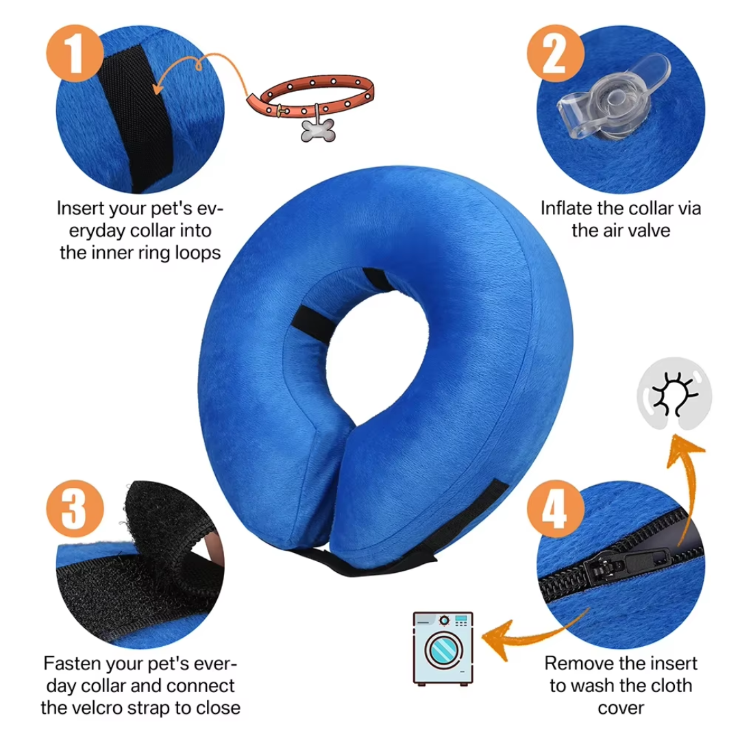 Lightweight inflatable dog recovery collar, ensuring pet comfort & preventing wound interference.