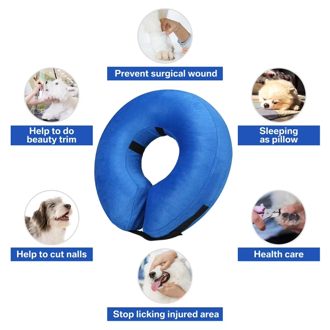 Close-up of the durable, soft fabric of the inflatable dog recovery collar for pet post-surgery care.
