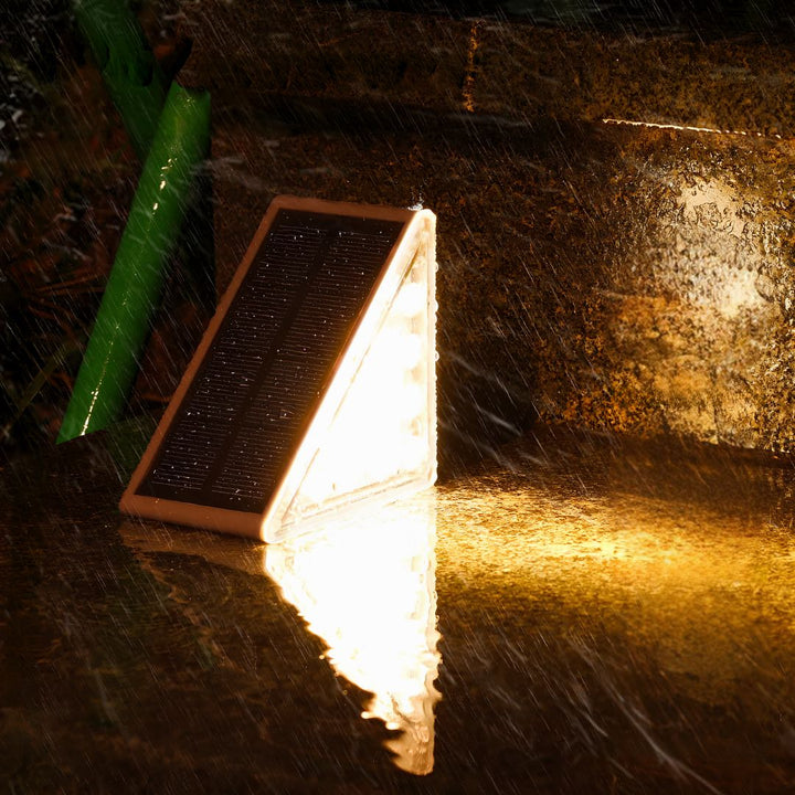 Soft ambient light from solar stair & deck lights, creating a relaxing and safe atmosphere for outdoor evenings.
