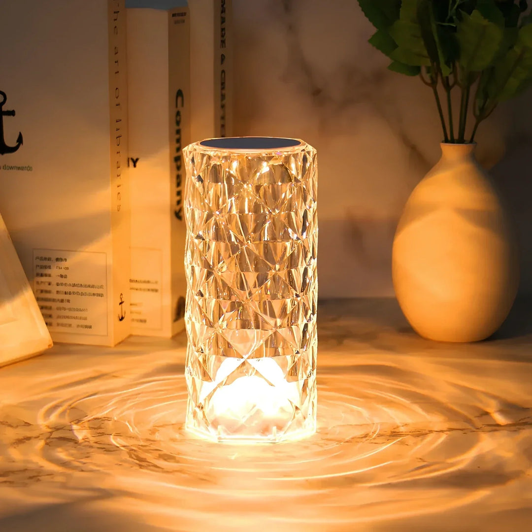 Rechargeable crystal table lamp, color changing and dimmable, perfect ambient lighting.