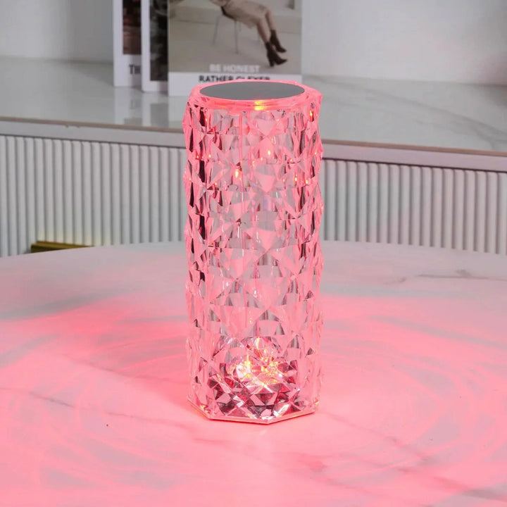 Modern crystal table lamp, dimmable, color-changing, perfect for bedroom, living room accent.