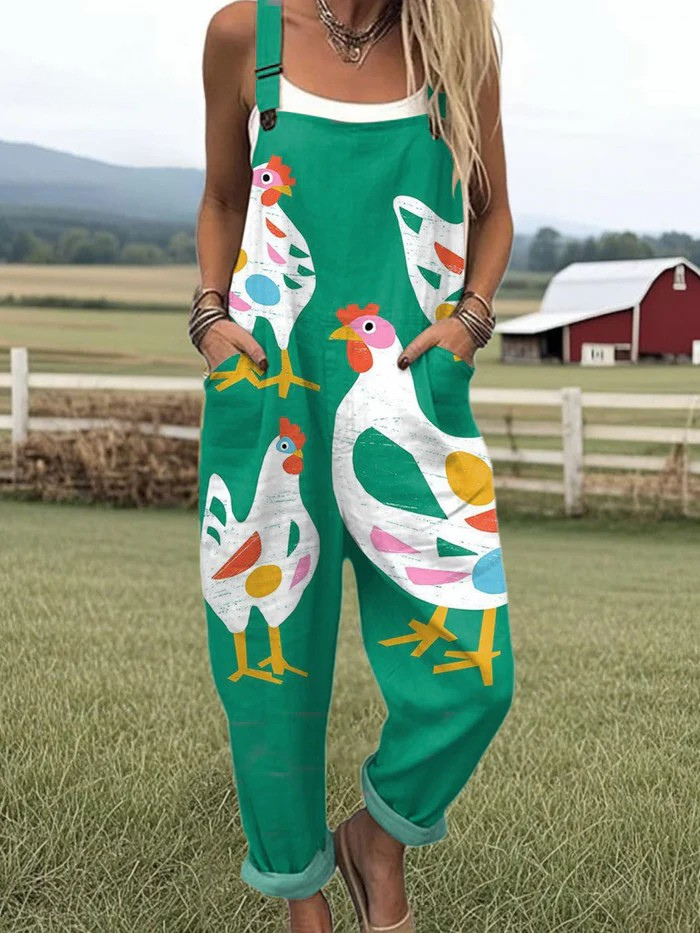 Women's Whimsical Chicken Print Jumpsuit