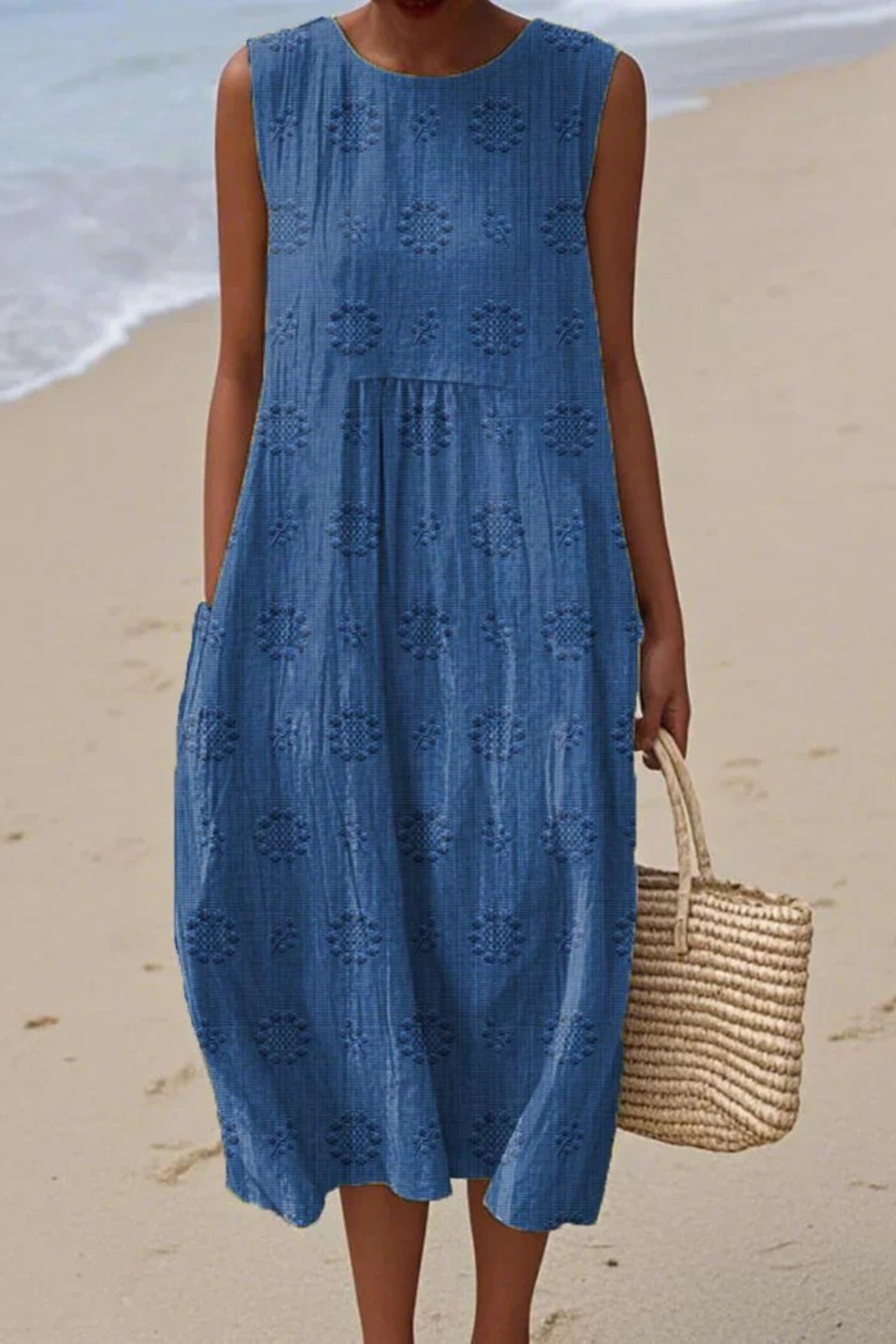 Women's Sleeveless Embroidered Midi Dress