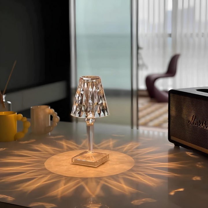 Portable rechargeable crystal lamp, touch dimming LED, perfect for any room's decor.