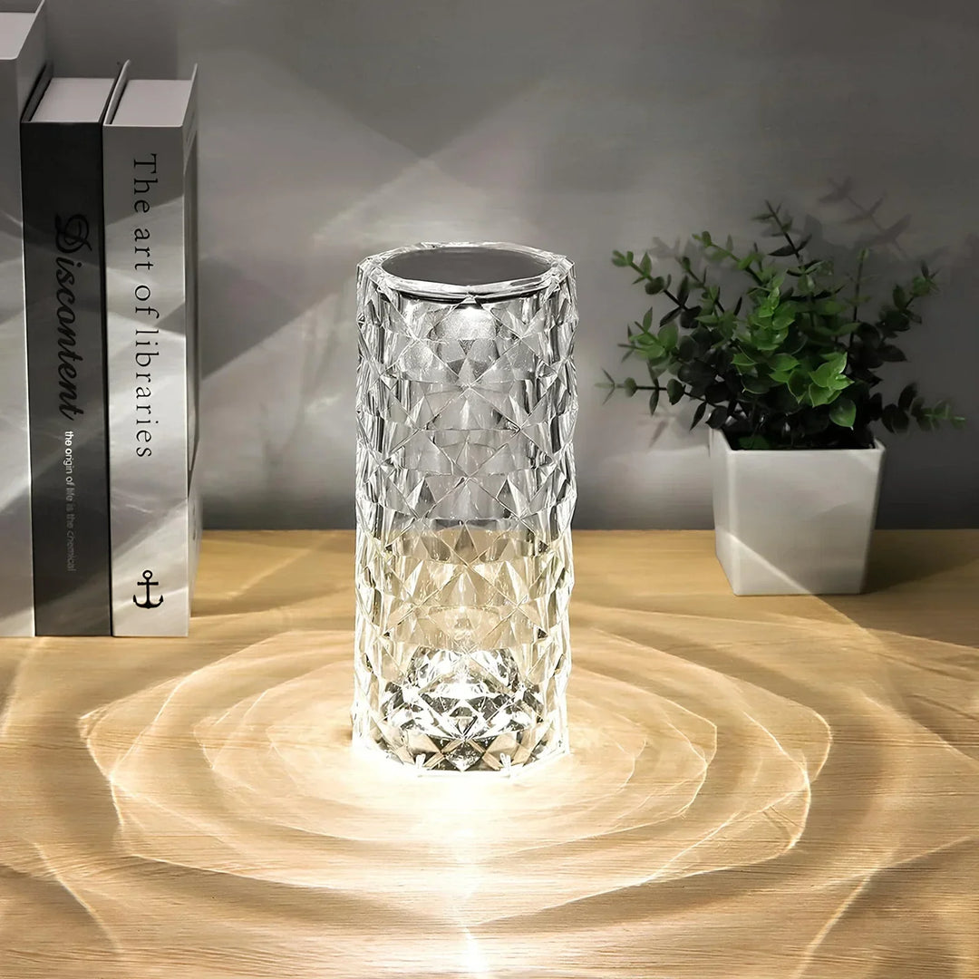 Dimmable crystal table lamp, 16 color changing options, remote and touch control.