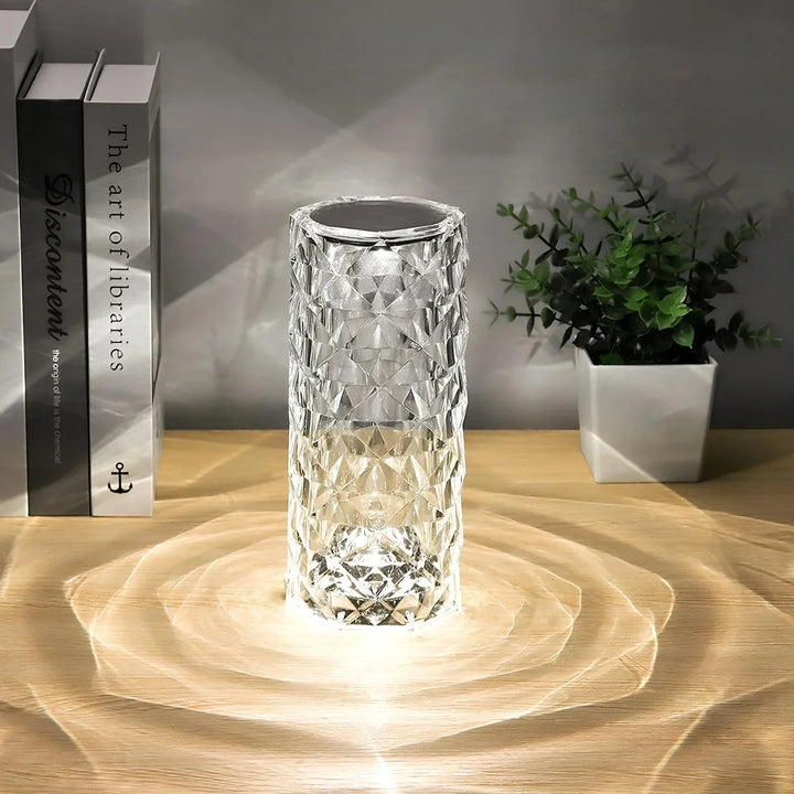Dimmable crystal table lamp, 16 color changing options, remote and touch control.