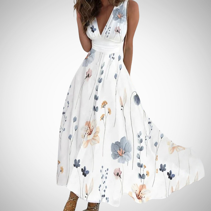 Women's Floral V-Neck Fit & Flare Maxi Dress